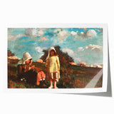 Realism Pastoral Scene - Two Girls in a Field by Homer