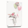 Floating Bunny with Balloons Wall Art - Whimsical Nursery Print