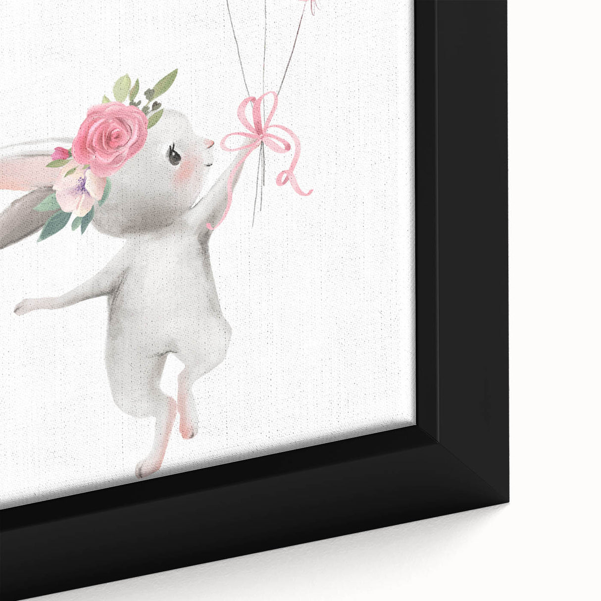 Floating Bunny with Balloons Wall Art - Whimsical Nursery Print