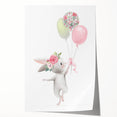 Floating Bunny with Balloons Wall Art - Whimsical Nursery Print
