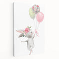 Floating Bunny with Balloons Wall Art - Whimsical Nursery Print