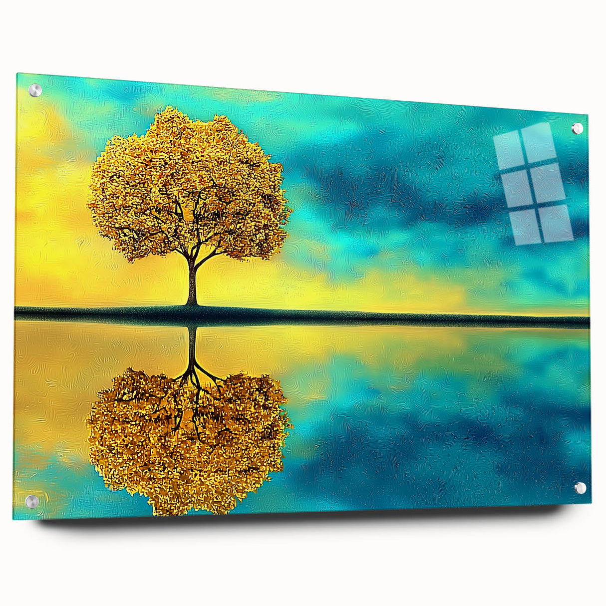 Abstract floral design on acrylic glass, showcasing vibrant colors and intricate patterns, elegantly mounted with pins for display. Ideal for modern decor.