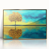 Framed acrylic artwork showcasing vibrant abstract floral designs in gold and pastel hues, perfect for modern home decor. This piece adds elegance and color to any space.