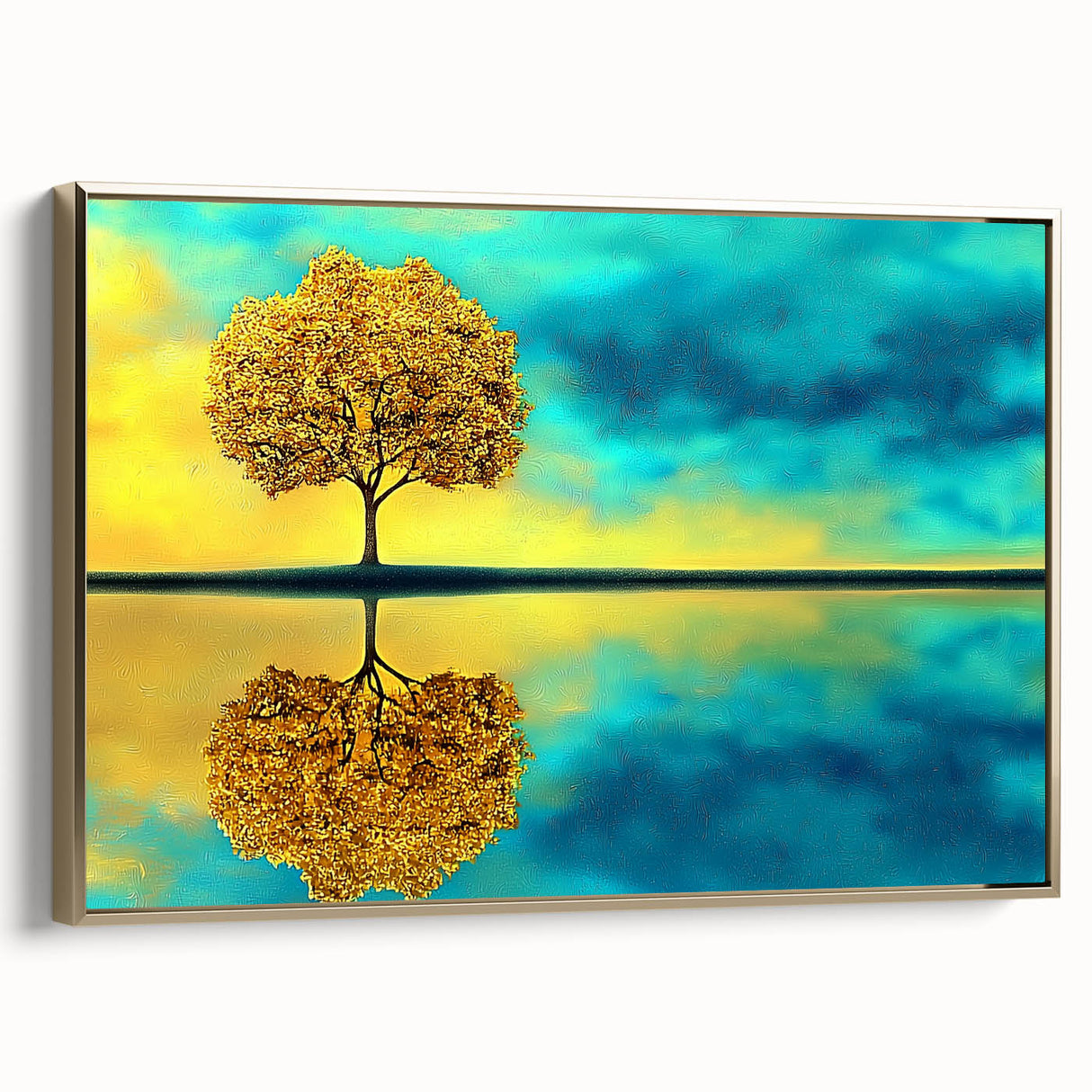 Framed canvas artwork showcasing abstract floral designs in vibrant colors, highlighted by a luxurious gold frame, perfect for modern home decor.