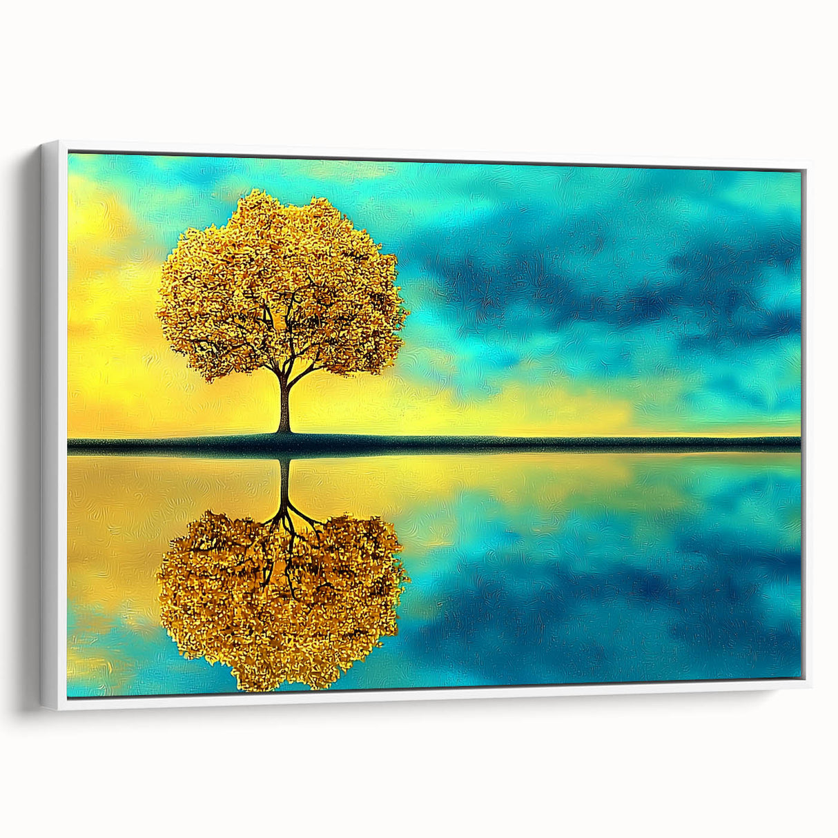 Framed canvas artwork showcasing an abstract floral design in vibrant colors, displayed from the side with a clean white frame, perfect for modern home decor.