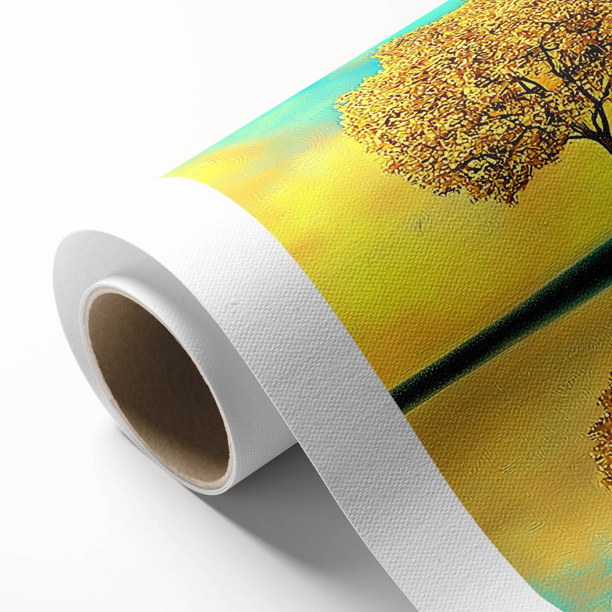 Colorful abstract floral design on rolled canvas, showcasing vibrant hues of pink, blue, and yellow. Perfect for modern home decor, delivered in protective cardboard tube.