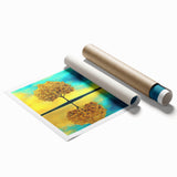 Vibrant abstract floral design rolled canvas print showcasing bold colors and intricate patterns, perfect for enhancing modern home decor. Packaged securely in a protective cardboard tube for safe delivery.