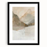 Abstract minimalist wall art framed with a black mat, showcasing geometric patterns in muted colors. Perfect for modern home decor or office spaces, enhancing aesthetic appeal.