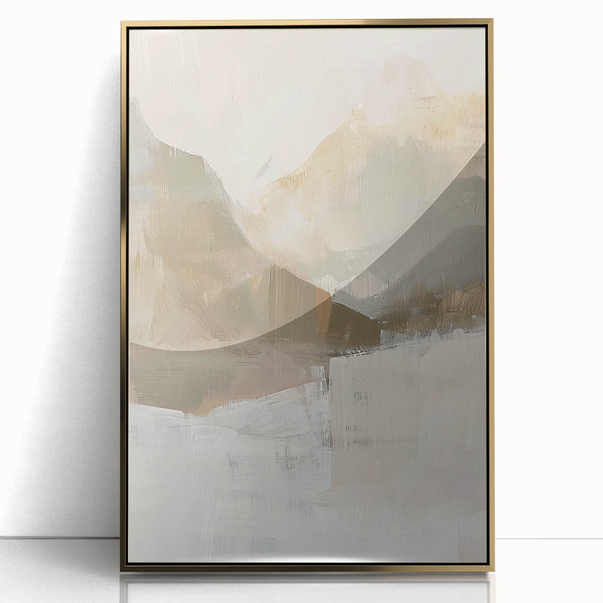 Framed minimalist wall art featuring an abstract design in gold and black, set against a sleek acrylic background, perfect for modern home decor.