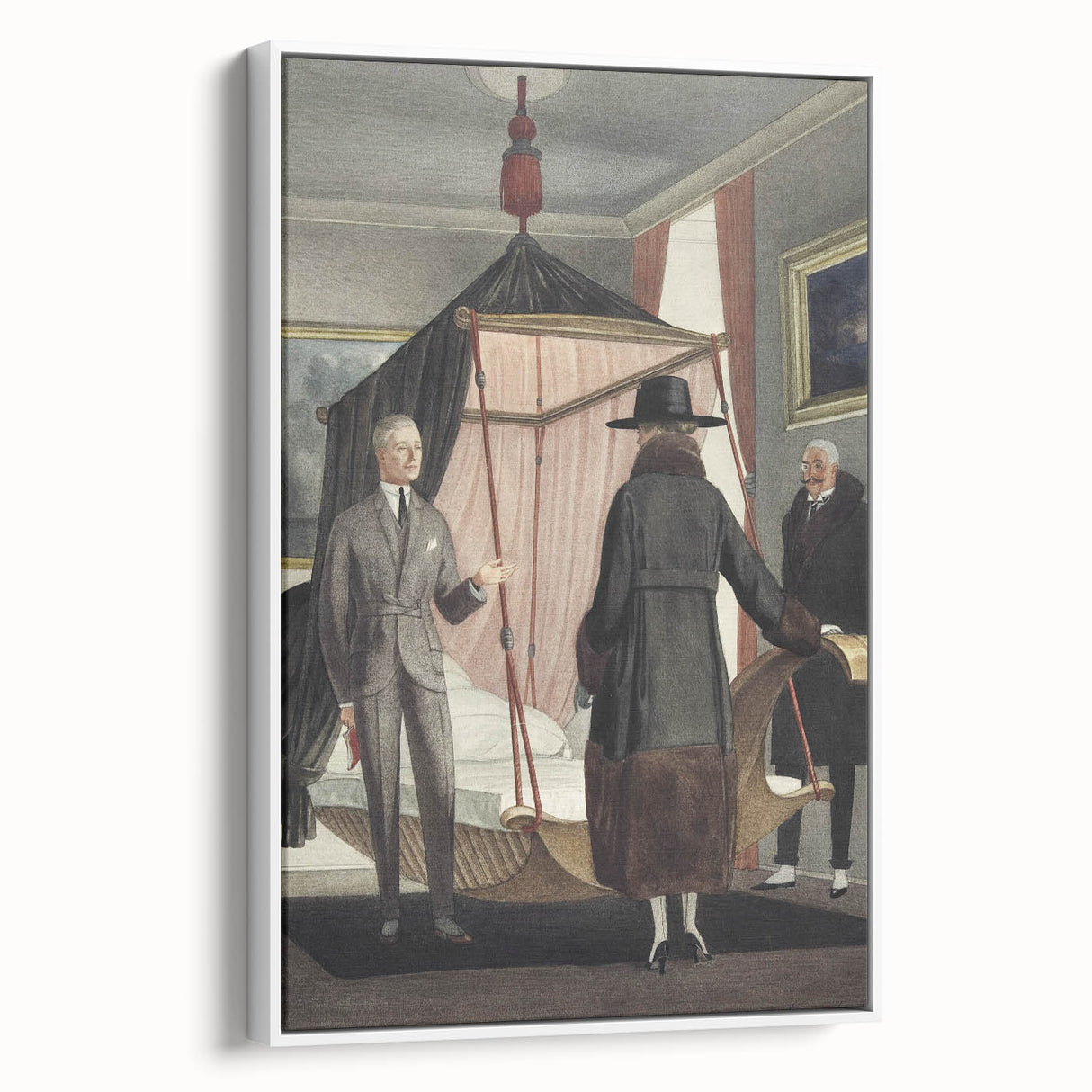 Vintage Modern Wall Art - Intriguing Scene of Figures in a Bedroom
