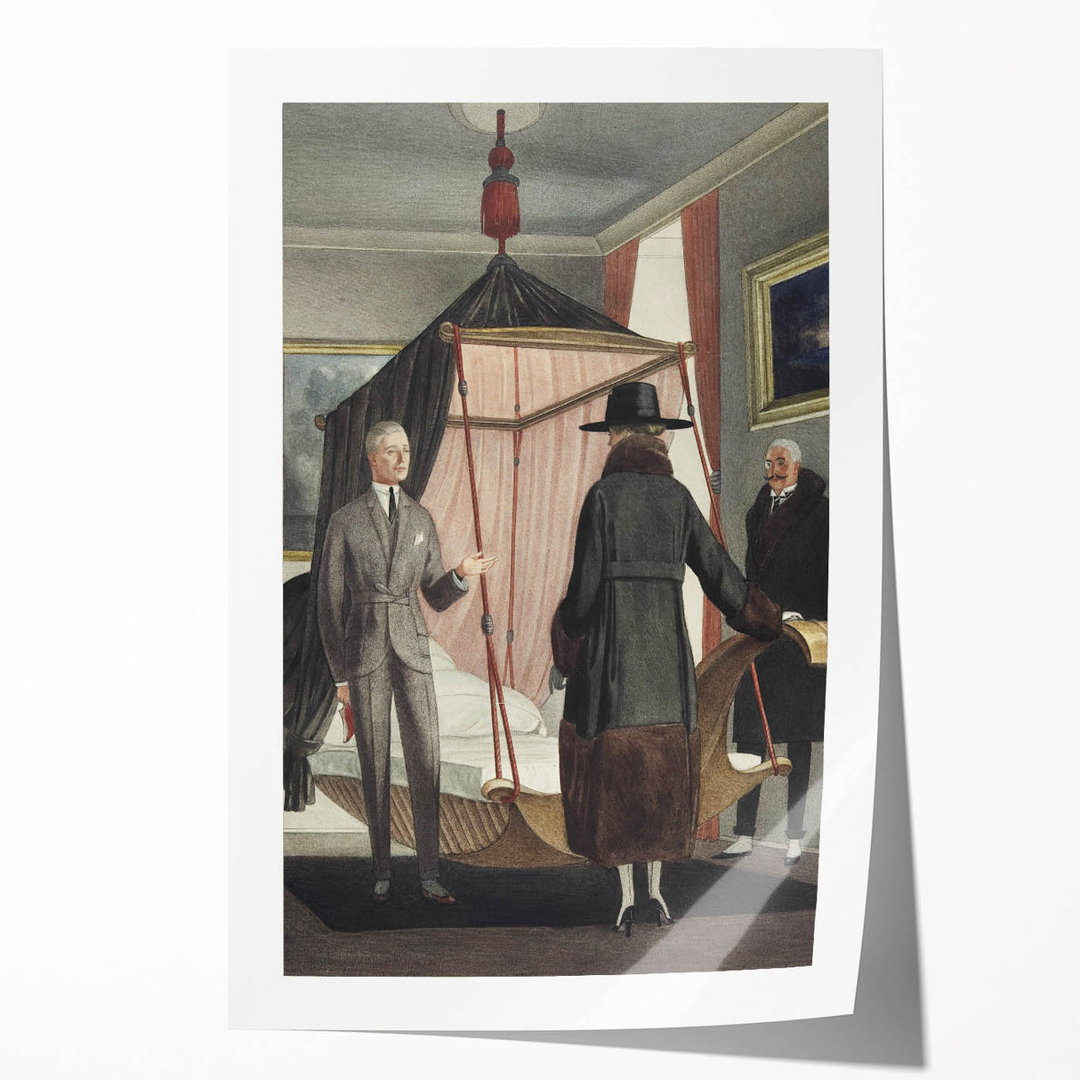 Vintage Modern Wall Art - Intriguing Scene of Figures in a Bedroom