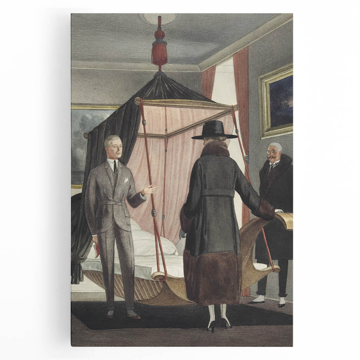 Vintage Modern Wall Art - Intriguing Scene of Figures in a Bedroom