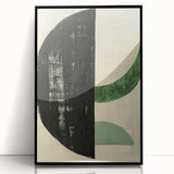 Abstract minimalist wall art featuring a framed acrylic design in black, showcasing geometric patterns on a sleek surface, perfect for modern decor.