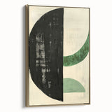 Framed abstract minimalist wall art showcasing a gold geometric design, viewed from the side, ideal for modern decor and stylish interiors. Perfect for enhancing living spaces with a touch of elegance and sophistication.