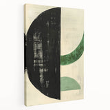 Abstract minimalist wall art on stretched canvas showcasing soft pastel colors and geometric shapes, displayed from a side view to highlight the canvas texture. Perfect for modern home decor.