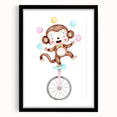 Circus Monkey Girls Room Wall Art - Playful Nursery Print