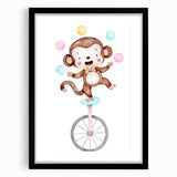 Circus Monkey Girls Room Wall Art - Playful Nursery Print
