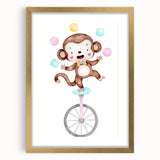 Circus Monkey Girls Room Wall Art - Playful Nursery Print