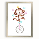 Circus Monkey Girls Room Wall Art - Playful Nursery Print