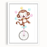 Circus Monkey Girls Room Wall Art - Playful Nursery Print
