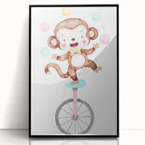 Circus Monkey Girls Room Wall Art - Playful Nursery Print