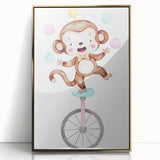 Circus Monkey Girls Room Wall Art - Playful Nursery Print