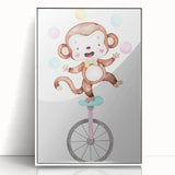 Circus Monkey Girls Room Wall Art - Playful Nursery Print