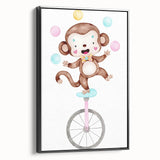Circus Monkey Girls Room Wall Art - Playful Nursery Print