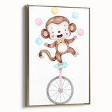 Circus Monkey Girls Room Wall Art - Playful Nursery Print