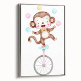 Circus Monkey Girls Room Wall Art - Playful Nursery Print