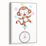 Circus Monkey Girls Room Wall Art - Playful Nursery Print