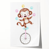 Circus Monkey Girls Room Wall Art - Playful Nursery Print
