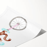 Circus Monkey Girls Room Wall Art - Playful Nursery Print