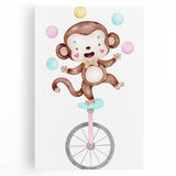 Circus Monkey Girls Room Wall Art - Playful Nursery Print