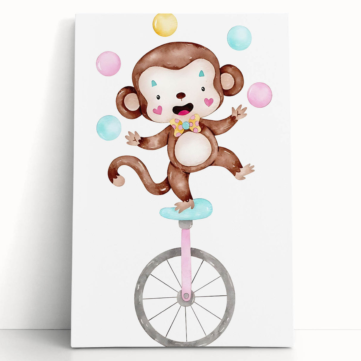 Circus Monkey Girls Room Wall Art - Playful Nursery Print