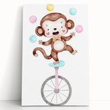 Circus Monkey Girls Room Wall Art - Playful Nursery Print