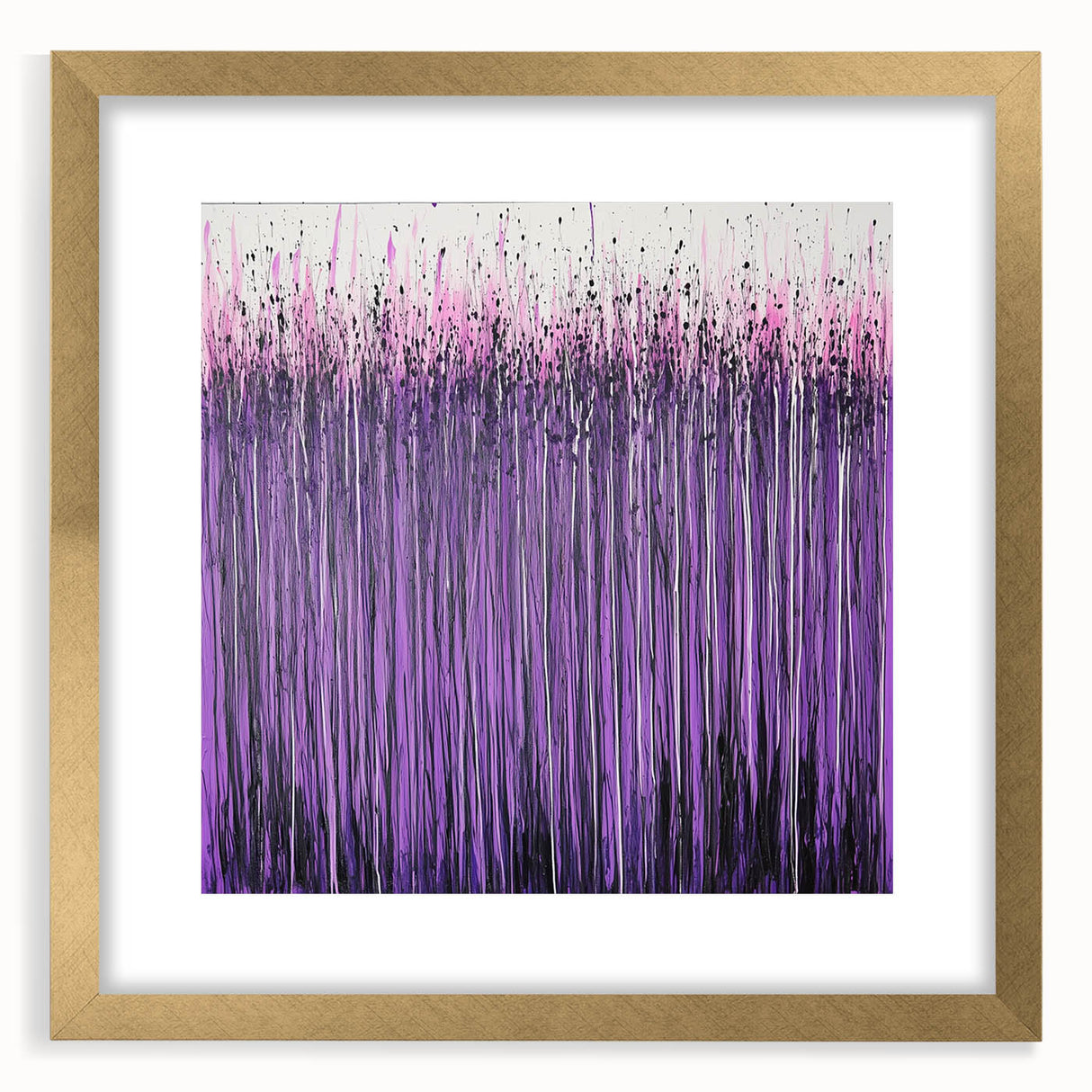 Abstract floral artwork framed in gold with a mat, showcasing intricate designs in vibrant colors, ideal for modern home decor. Perfect centerpiece for living spaces.