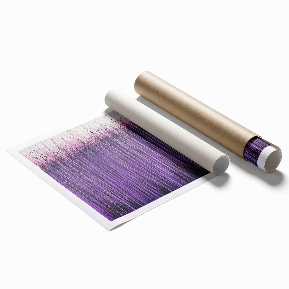 Abstract floral rolled print showcasing vibrant colors and intricate designs, ideal for home decor. Packaged securely in a cardboard tube for easy shipping.