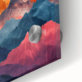 Close-up of an abstract minimalist wall art piece printed on acrylic glass, showcasing subtle gradients of blue and gray with smooth, glossy finish, perfect for modern decor.