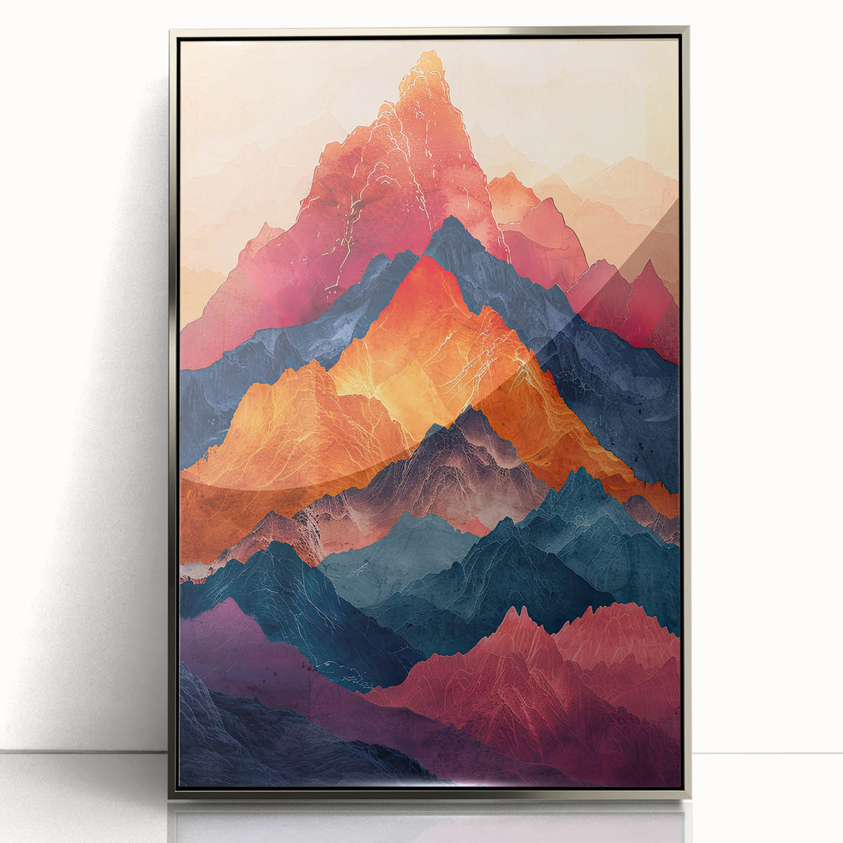 Framed minimalist abstract wall art featuring a silver acrylic design, showcasing sleek lines and a modern aesthetic, perfect for contemporary home decor.