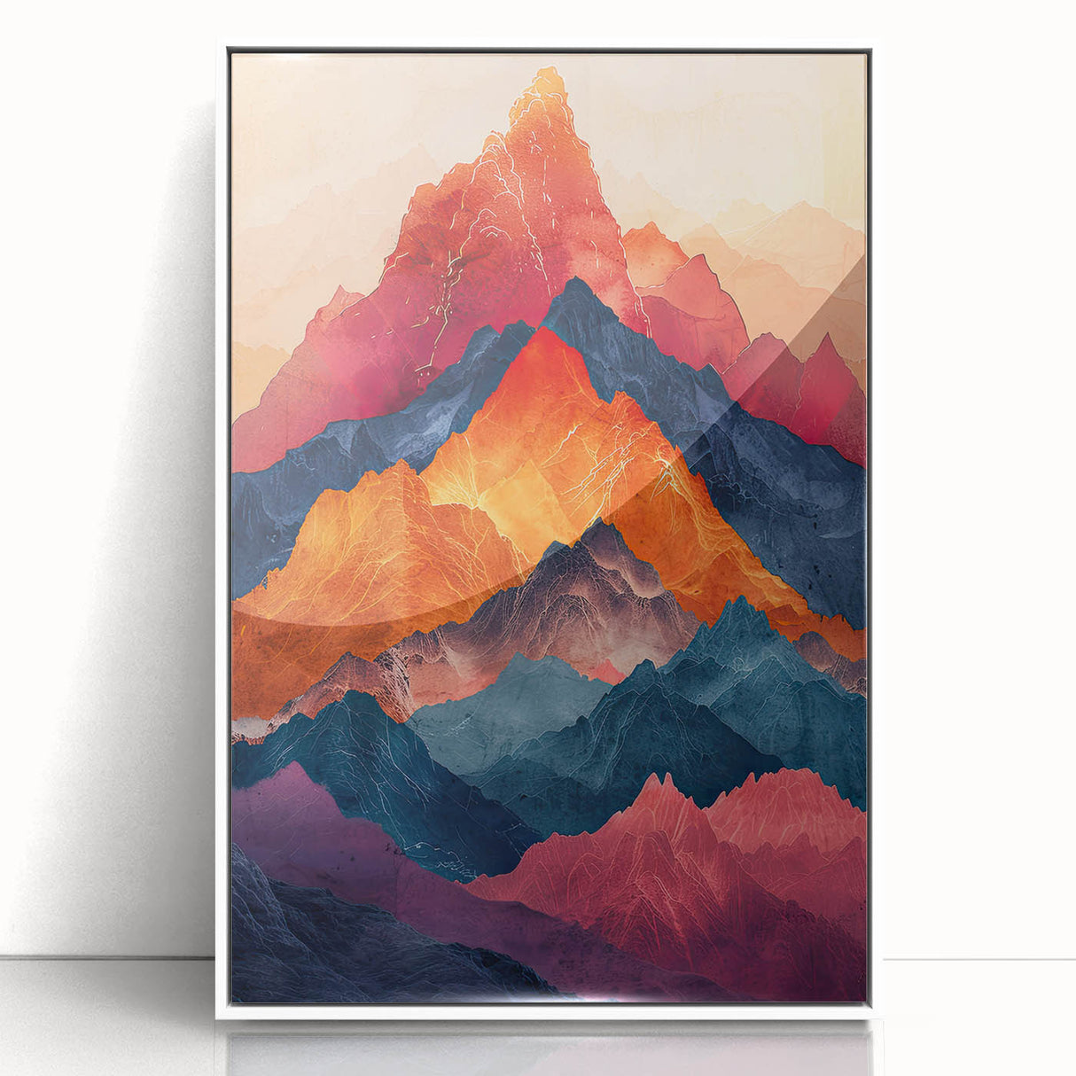 Framed abstract minimalist wall art in white acrylic, showcasing soft geometric shapes and a serene color palette, ideal for modern home decor.
