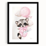 Floating Baby Raccoon Girls Room Wall Art - Dreamy Nursery Print