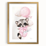 Floating Baby Raccoon Girls Room Wall Art - Dreamy Nursery Print