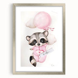 Floating Baby Raccoon Girls Room Wall Art - Dreamy Nursery Print
