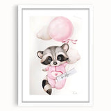 Floating Baby Raccoon Girls Room Wall Art - Dreamy Nursery Print
