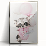 Floating Baby Raccoon Girls Room Wall Art - Dreamy Nursery Print