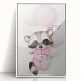 Floating Baby Raccoon Girls Room Wall Art - Dreamy Nursery Print