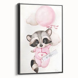 Floating Baby Raccoon Girls Room Wall Art - Dreamy Nursery Print