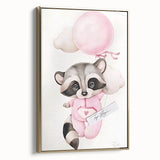Floating Baby Raccoon Girls Room Wall Art - Dreamy Nursery Print