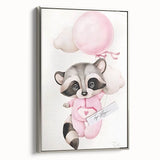 Floating Baby Raccoon Girls Room Wall Art - Dreamy Nursery Print
